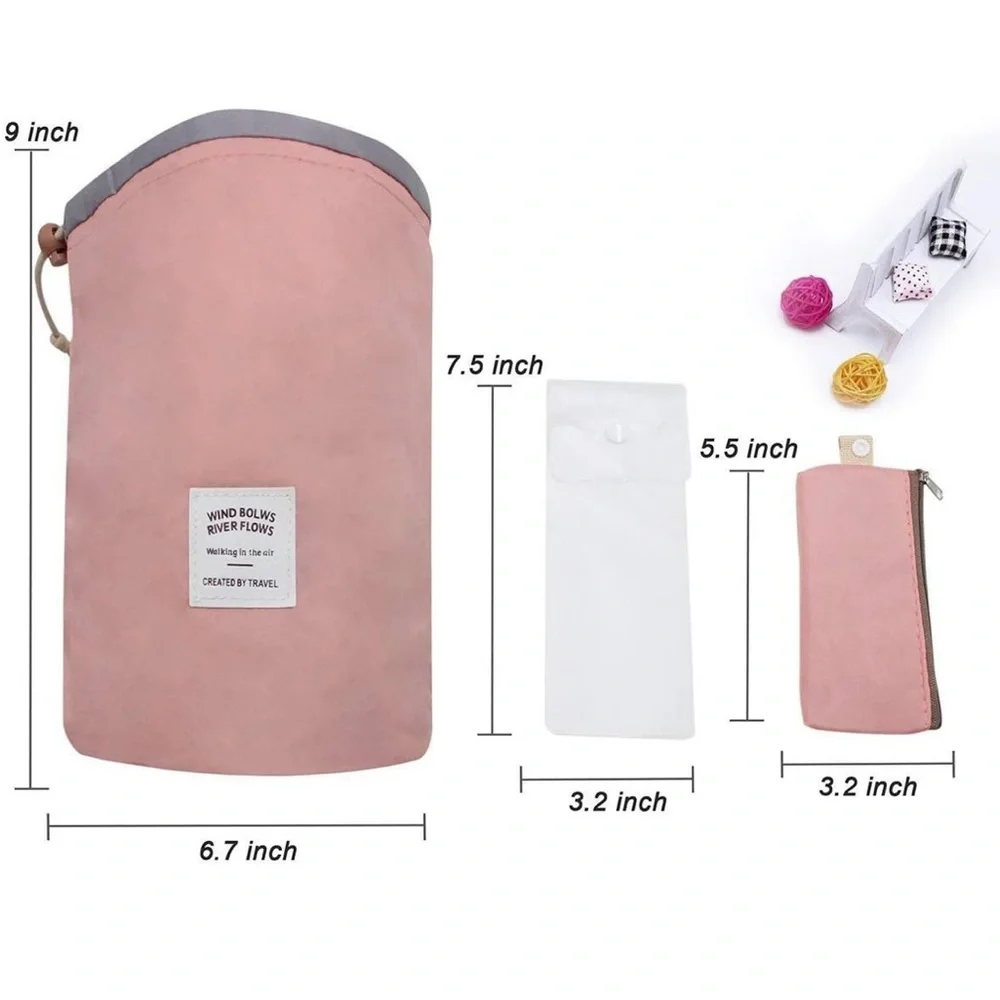 BRAND NEW WITH TAGS! Pink and Gray Women's drawstring travel cosmetics pouch.